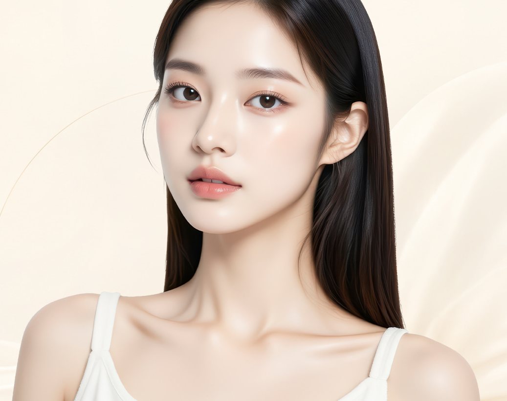 긴 생머리 여성 모델 정면(흰 민소매)