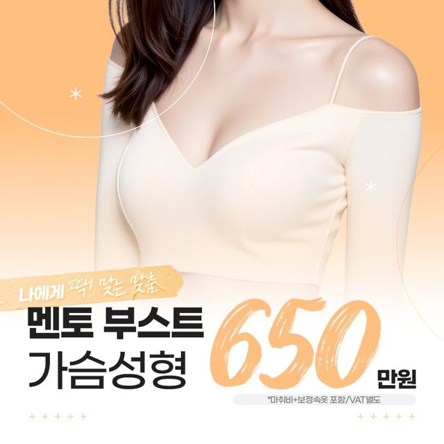 나에게 딱! 맞는 맞춤 멘토 부스트 가슴성형 650만원 *마취비+보정속옷 포함/VAT별도