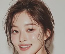 웃는 올림머리 여성 모델(불꽃 장식 배경) — 이벤트 바로가기 배너의 사진 부분