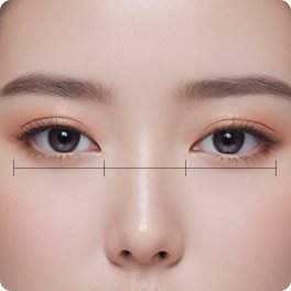 두 눈 사이 간격 측정선을 그은 얼굴