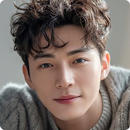 셀피 후기 사진 — 곱슬머리 남성(회색 니트)