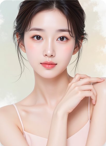 어깨에 손을 올린 여성 모델(분홍 민소매) — 수술 과목 카드(전신 지방흡입)