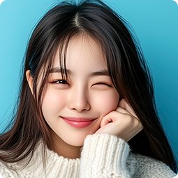 셀피후기 사진 — 윙크하는 긴 머리 여성(흰 니트)